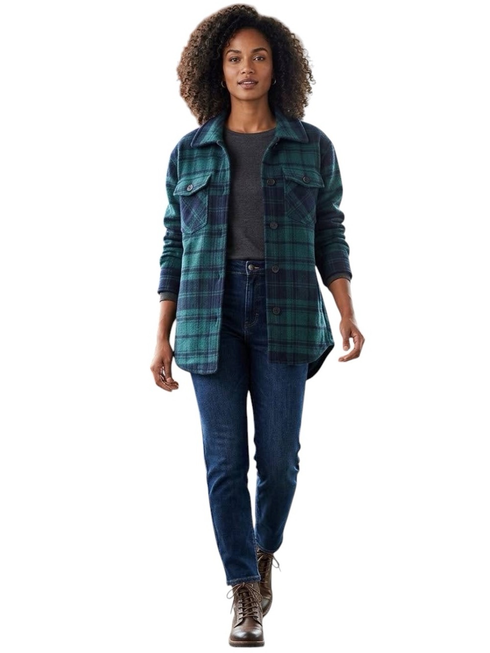 LOFT Green Blue Plaid Fleece Shirt Jacket Shacket Button Up Size S